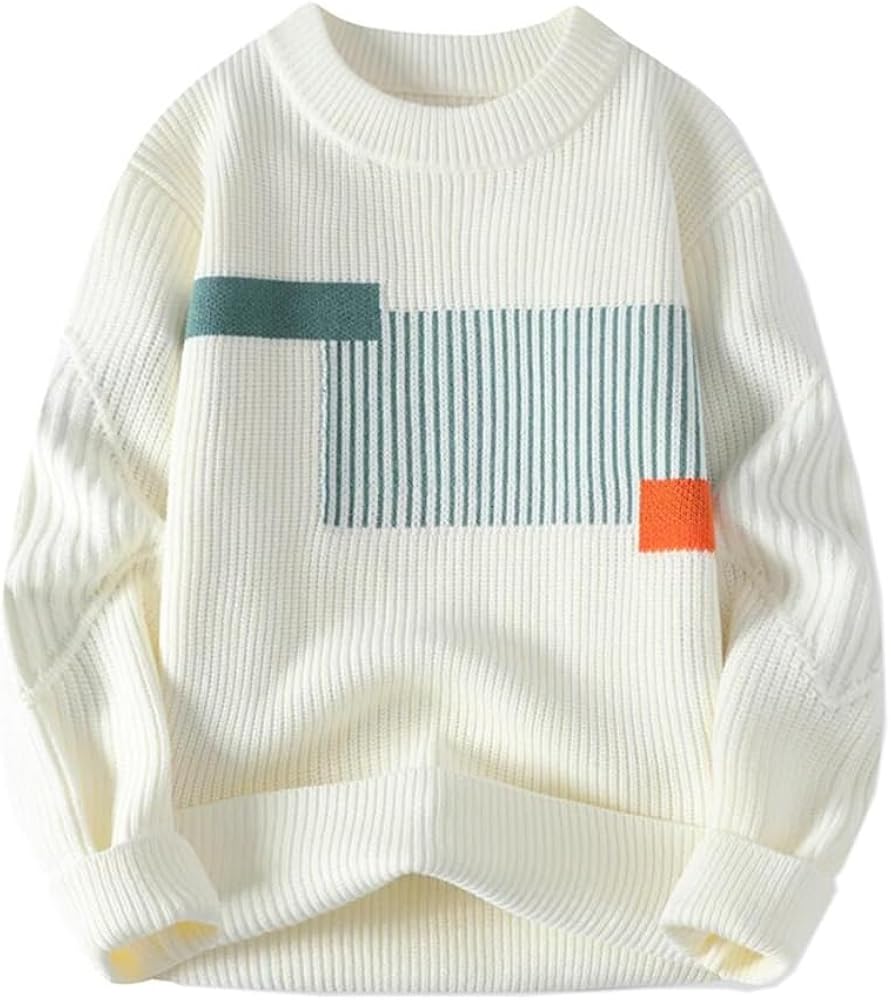 Men’s Minimalist Geometric Pattern Knit Sweater – Soft Winter Warm Pullover