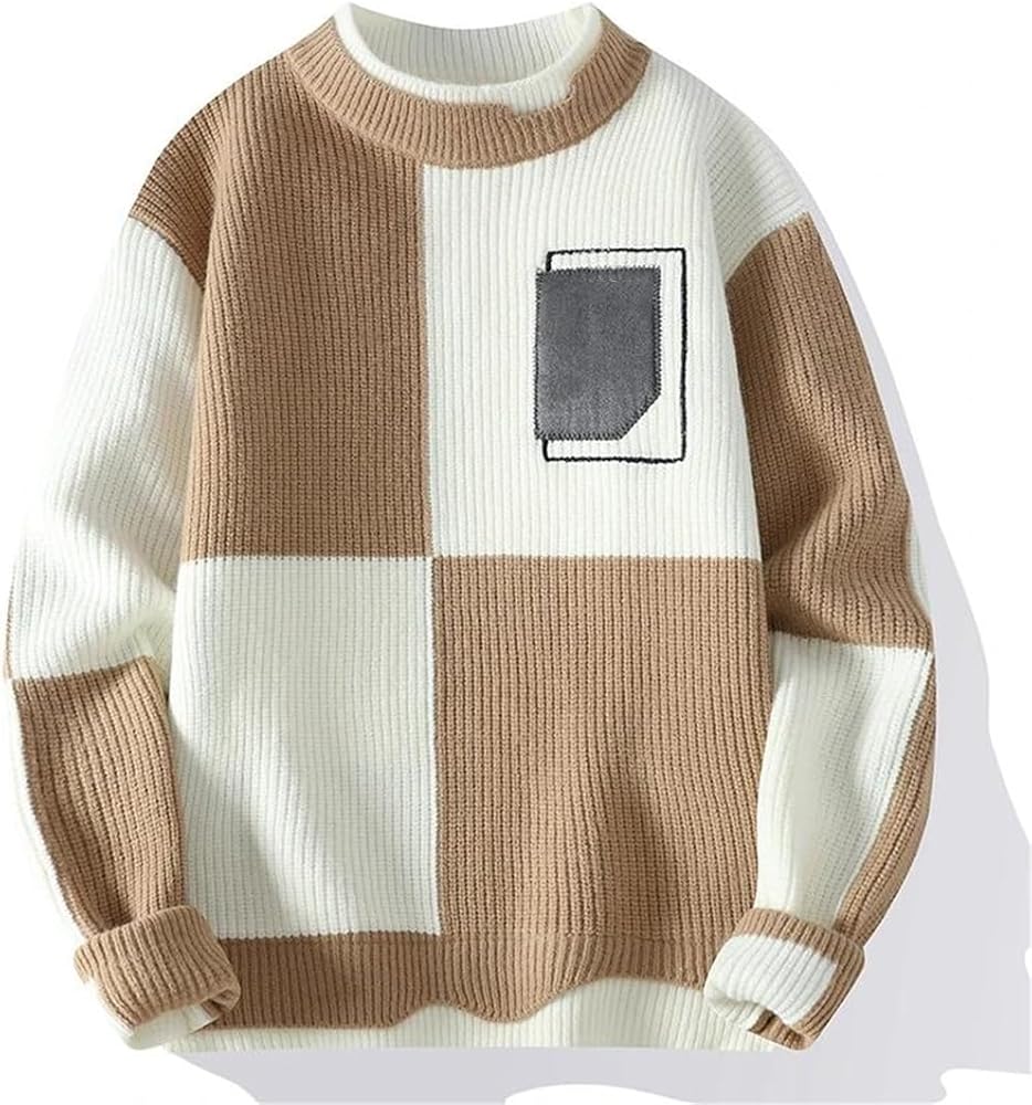 Men’s Retro Block Patch Knit Sweater – Soft Winter Casual Wear